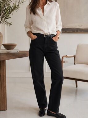 Lauren Jeans Co Ralph Lauren High Rise Relaxed Straight Leg Black Jeans 12